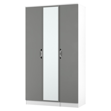 Camden - 3 Door Triple Tall Mirror Wardrobe - Dust Grey Front and White Matt Base