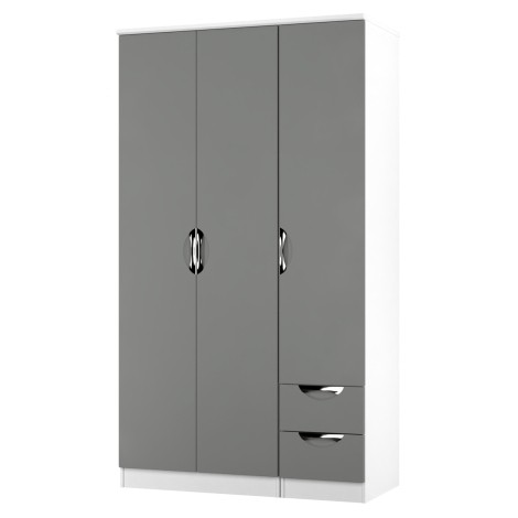 Camden - 3 Door 2 Small Drawer Tall Triple Wardrobe - Dust Grey Front and White Matt Base