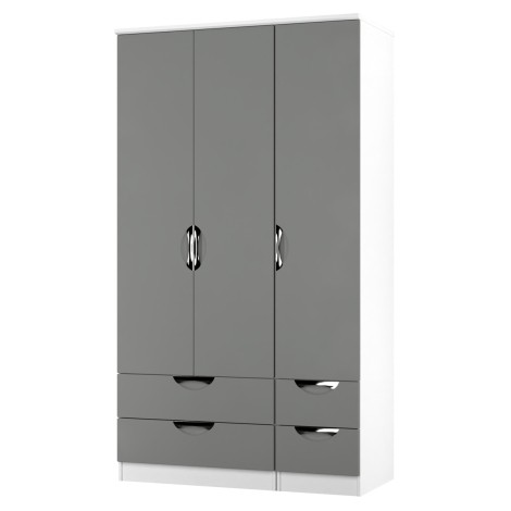 Camden - 3 Door 4 Drawer Tall Triple Wardrobe - Dust Grey Front and White Matt Base