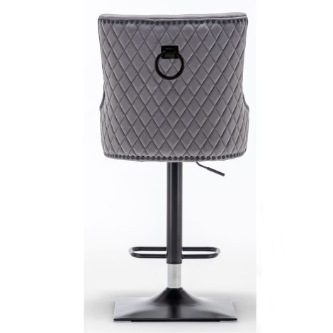 Cambridge - Dark Grey - French Velvet- Black Round Door Knocker Back Barstool With Black Base