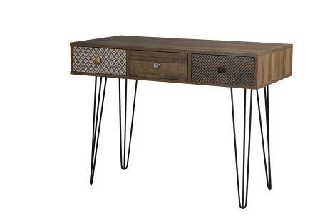 Casablanca - Wood - 3 Drawer Desk - Black Metal Hairpin Legs