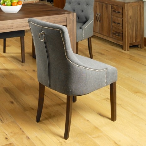 2x Slate Fabric, Walnut leg, Ring back / Knocker Back Dining Chair (Pack of Two) CDR03F