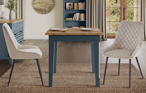 Signature Blue - Painted - Small Square Dining Table with 2 Mink Velvet Fabric Chairs