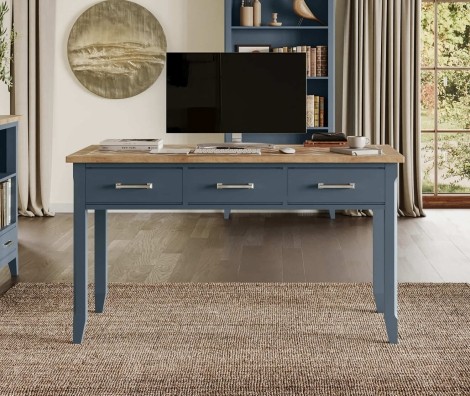 Signature Blue - Painted - Rectangular Executive Desk - Oak Parquet Top - 3 Drawer