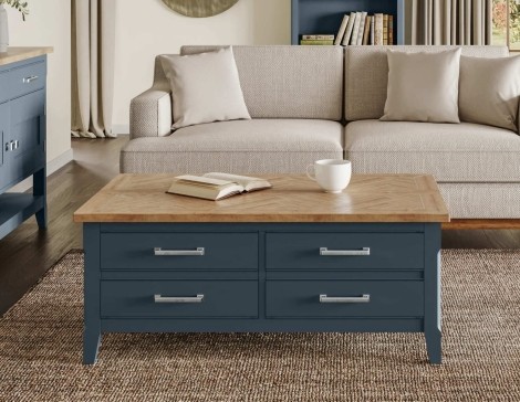Signature Blue Coffee Table with four drawers & hidden storage trunk CFR08A