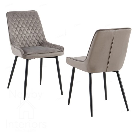 Nina - 2x Grey Velvet Dining Chairs with Black Metal Legs