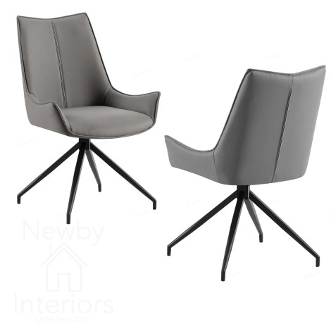 Zenith - 2x Grey PU Leather Swivel Dining Chairs with Black Metal Legs