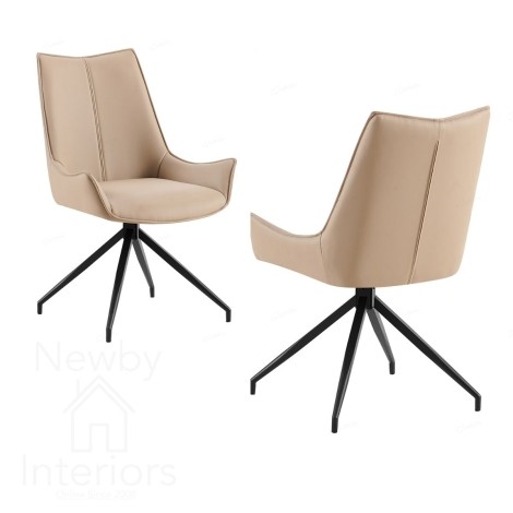 Zenith - 2x Mink PU Leather Swivel Dining Chairs with Black Metal Legs
