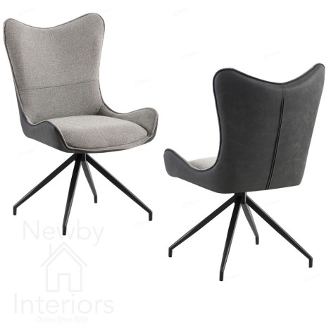 Cayman - 2x Grey Contrasting Fabric Swivel Dining Chairs with Black Metal Legs
