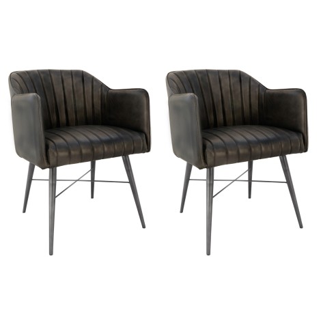 Pair Of, Wessex, Dark Grey, Faux Leather, Iron Frame, Industrial, Dining Chairs