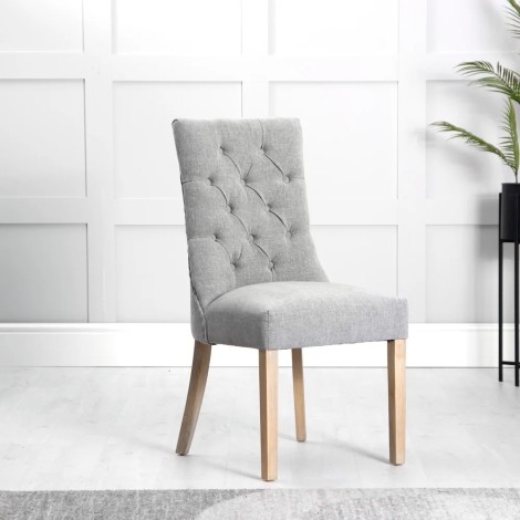 Pair Of -  Cambridge - Grey - Fabric - Buttoned Wing Back Dining Chairs