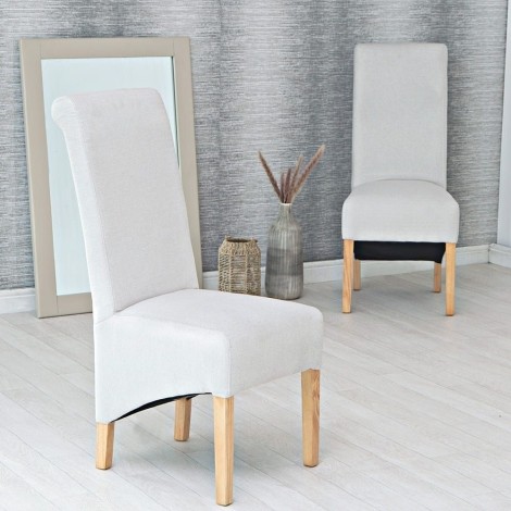 Pair Of -  Kent - Cream / Beige - Fabric -  Roll Top Back - Dining Chairs