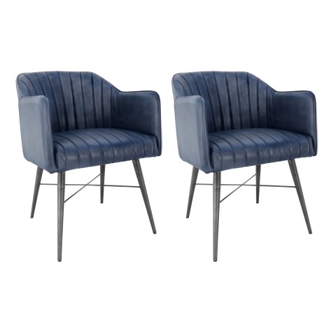 Pair Of, Wessex, Blue, Faux Leather, Iron Frame, Industrial, Dining Chairs