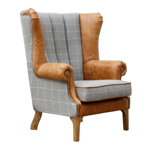 Buckingham - Grey - Wool and Leather - Winged Armchair