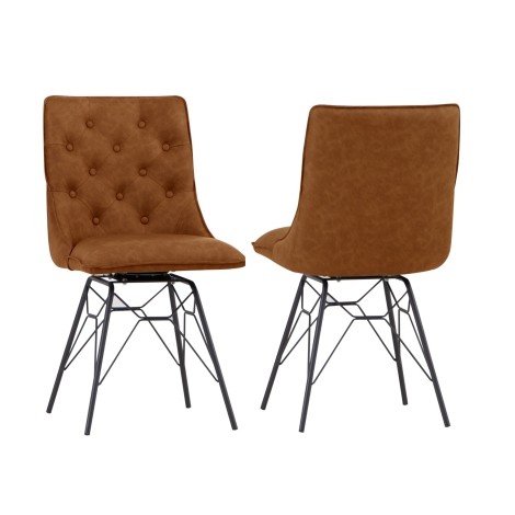 Pair Of - Holly - Tan - PU - Diamond Stitch Metal Frame - Dining Chairs