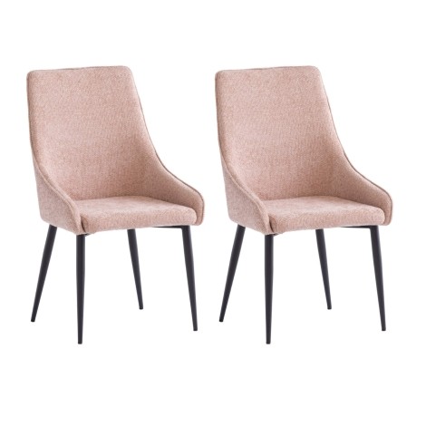 Pair Of - Charlotte Dining Chair - Pink Textured Fabric - Piping Detail - Black Powder Coated Legs