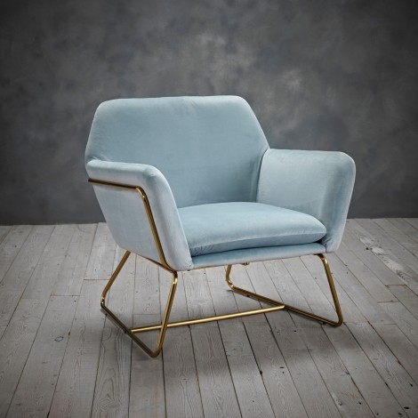 Charles - Accent Armchair - Sky Blue Velvet - Gold Metal Legs