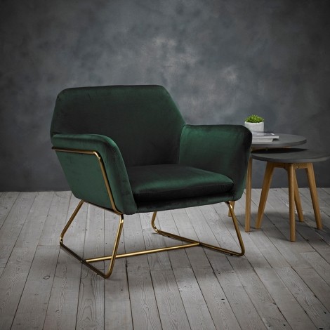 Charles - Accent Armchair - Green Velvet - Gold Metal Legs