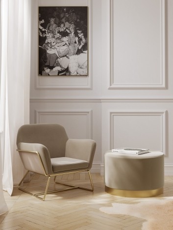 Charles - Accent Armchair - Beige Velvet - Gold Metal Legs