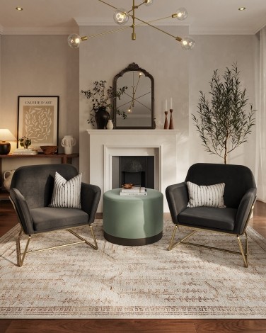 Charles - Accent Armchair - Black Velvet - Gold Metal Legs