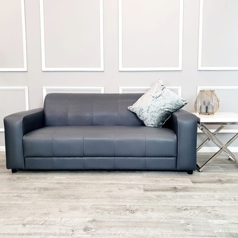 Chatham - Dark Grey - Faux Leather - 2.5 Seater Sofa - Line Stitch Back Design