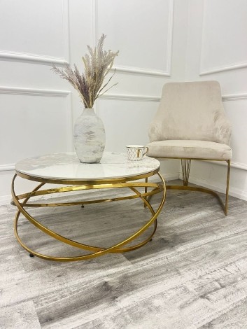 Spiro Round Pandora Patterned Sintered Stone & Gold Coffee Table