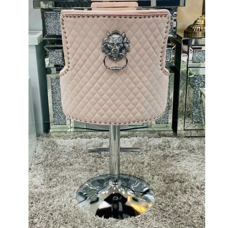 Chelsea -  Lion head Knocker - Quilted Back - Pink Velvet Bar Stool