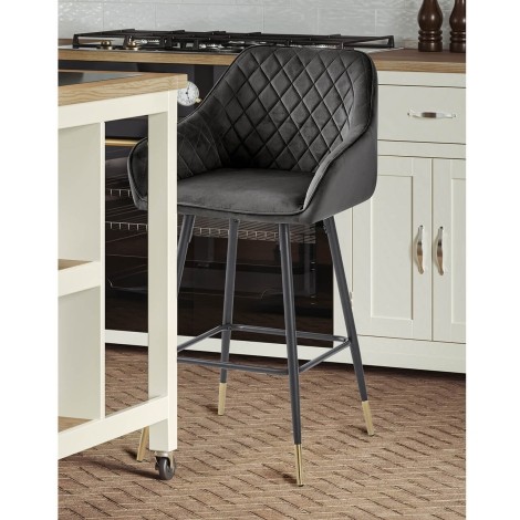 Pair Of - Gun Metal Grey - Quilted - Upholstered Bar Stool - Steel Lags