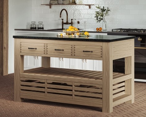 Kitchen Island - Oak Painted - Rectangular - Black Granite Top - 3 Drawer