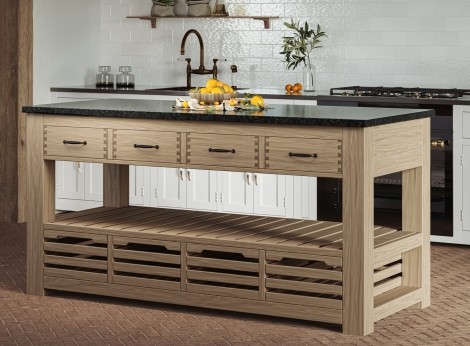 Kitchen Island - Oak Painted - Rectangular - Black Granite Top - 4 Drawer