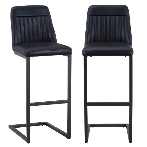 Baumhaus - Pair Of - Urban Elegance - Black Faux Leather - Steel Frame - Bar Stools CKI-STOOL-BL