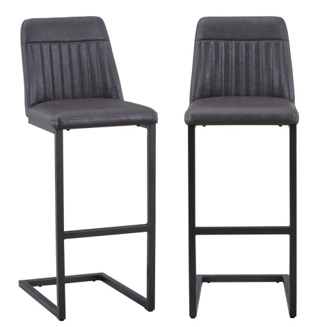 Vintage Grey Leather Bar Stool  (Pack of Two) VPR03I