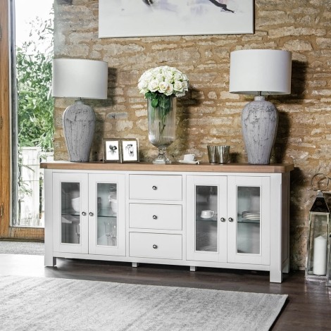 Cornwall - White Painted and Chunk Oakp - 4 Door 3 Drawer - Large Sideboard