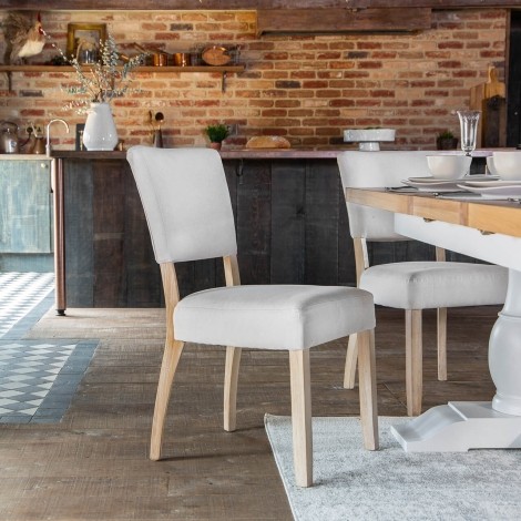 Farmhouse Natural Fabric Dining Chairs (Pair) - Oak Legs