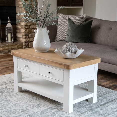 Cornwall - White Painted and Chunk Oak - 2 Drawer - Coffee Table