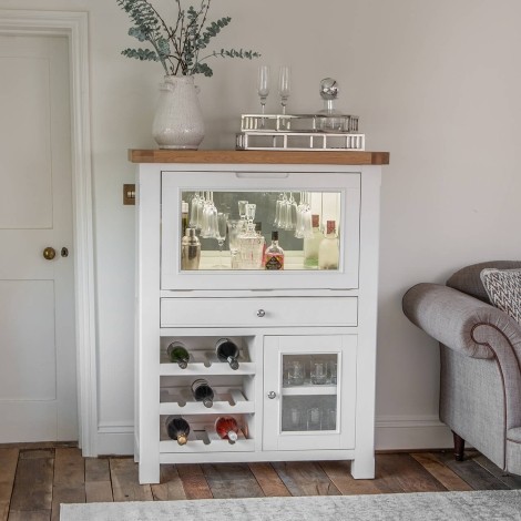 Cornwall - White Painted and Chunk Oak - Drinks Bureau / Cabinet