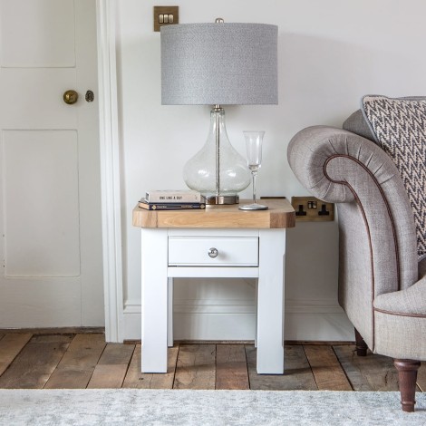 Cornwall - White Painted and Chunk Oak - 1 Drawer - Square - Lamp Table