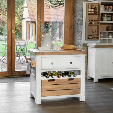 Cornwall - White Painted and Chunk Oak - 1 Drawer - Rectangular - Small Kitchen Island