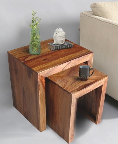 Agra - Sheesham Wood - Brown - Cube Nest Of 2  - Lamp Tables