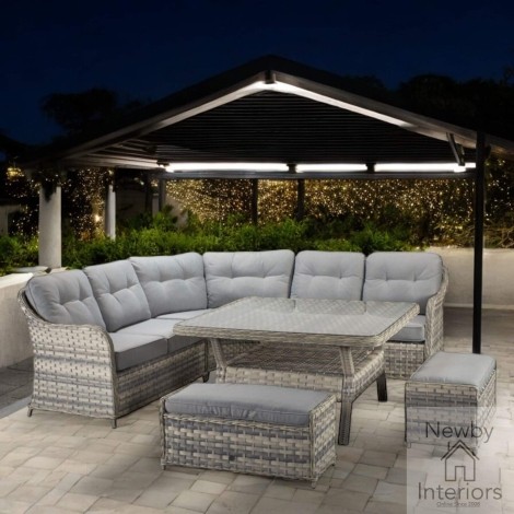 Constance Outdoor Silver/Grey Rattan Corner Sofa Dining Set