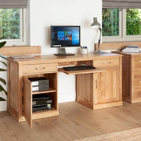 Mobel Oak Large Hidden Office Twin Pedestal Desk COR06D