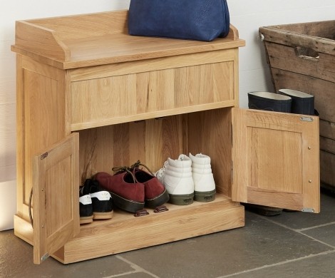 Mobel Oak Shoe Bench with Hidden Storage COR20C