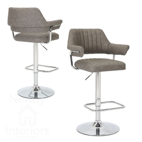 Cortez Charcoal Leather Effect Bar Stool (Pair)