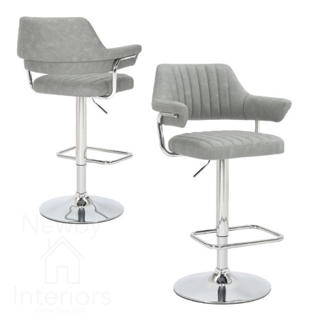 Cortez Light Grey Leather Effect Bar Stool (Pair)