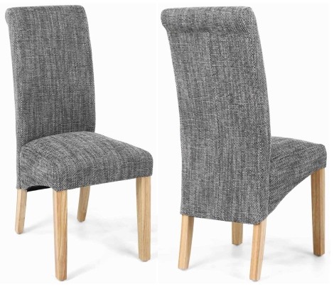 Karta - 2x Tweed Grey Weave Roll Back Dining Chairs