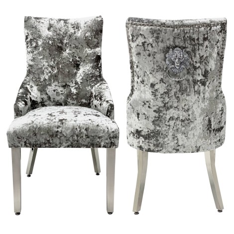 Majestic Crushed Velvet, Silver Lion Knocker Chair (Pair)