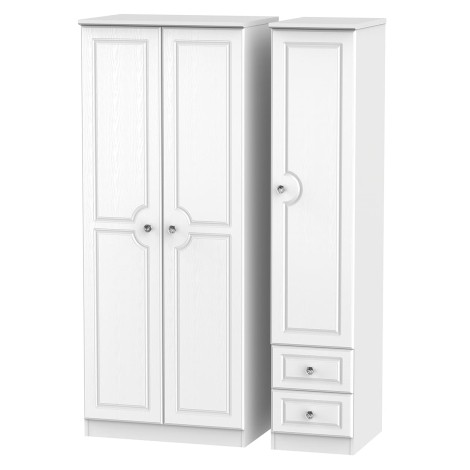 Crystal - 3 Door and 2 Drawer - Triple - Plain Wardrobe - White Ash Finish