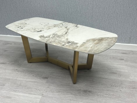 Sorrento - White & Grey Ceramic Top Oval Coffee Table with Gold Legs