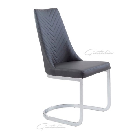 Curva - Grey - Faux Leather - Dining Chair With Curved Polished Chrome Frame