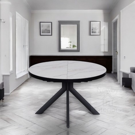 Danello White Ceramic Round Extending Dining Table (120-160cm)